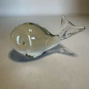 Vintage Hand Blown Clear Art Glass Whale Figurine Paperweight Decor
